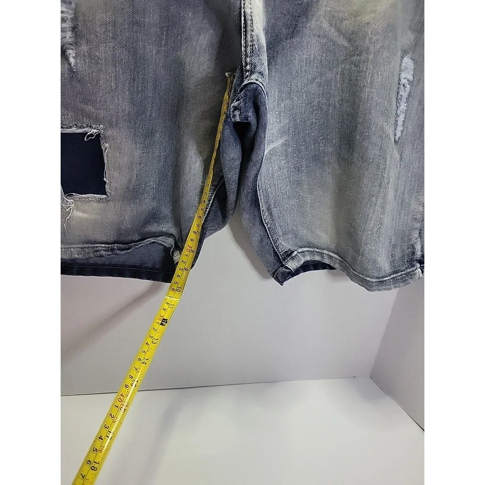 Ecko Unltd Shorts Mens 44 Blue Acid Wash Distressed Jean‎ Denim Bermuda Casual